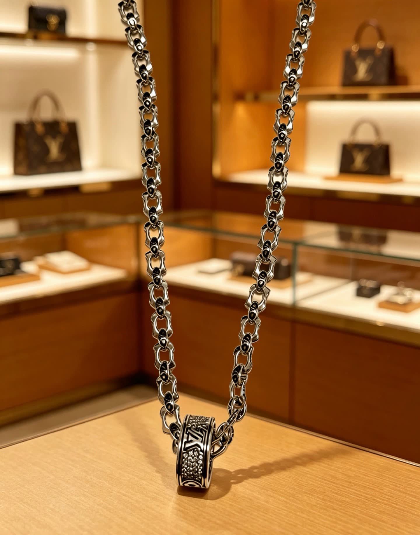 Louis Vuitton Silver Chain Necklace with Decorative Clasp